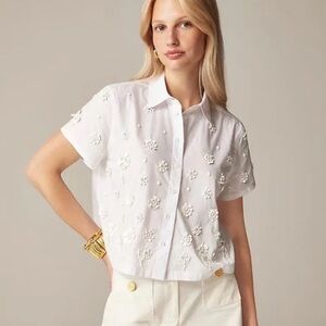 J. Crew Collection White Embroidered Short-Sleeve Button-Down Shirt 6
